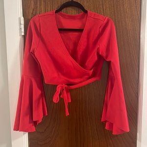 Red Long Sleeve Crop Top